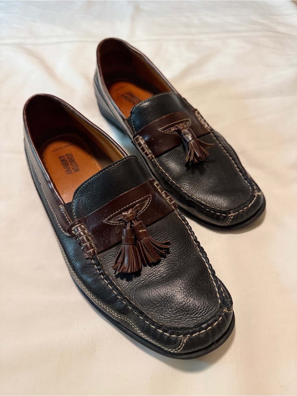 Johnston & Murphy Tassel Loafers Men’s 10.5M Black Brown Leather Sheepskin